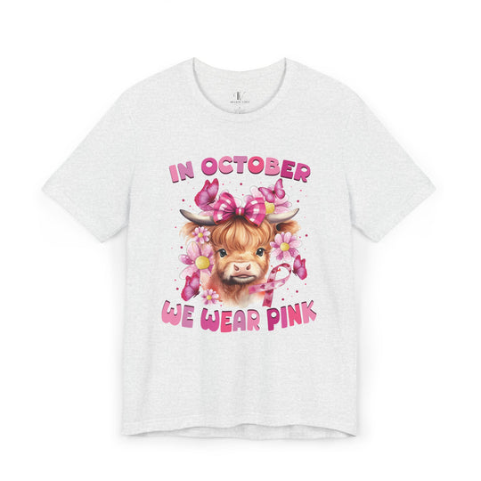 Breast Cancer Highland Cow In October We Wear Pink T-Shirt