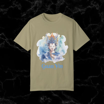 Quan Yin Spiritual Tee - Goddess of Compassion, Unisex Garment-Dyed T-shirt, Goddess of Mercy T-Shirt Khaki S 