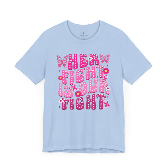 Her Fight Is Our Fight Butterflies Breast Cancer T-Shirt T-Shirt Printify Baby Blue XS