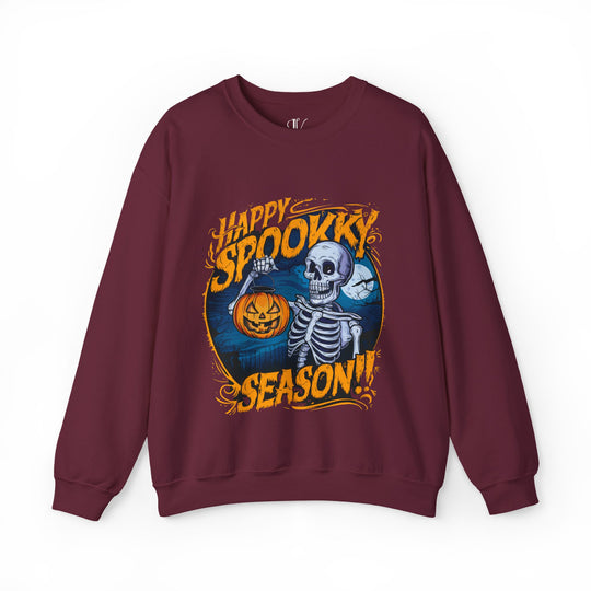 Happy Spooky Season: Skeleton Sweatshirt Sweatshirt Printify S Maroon