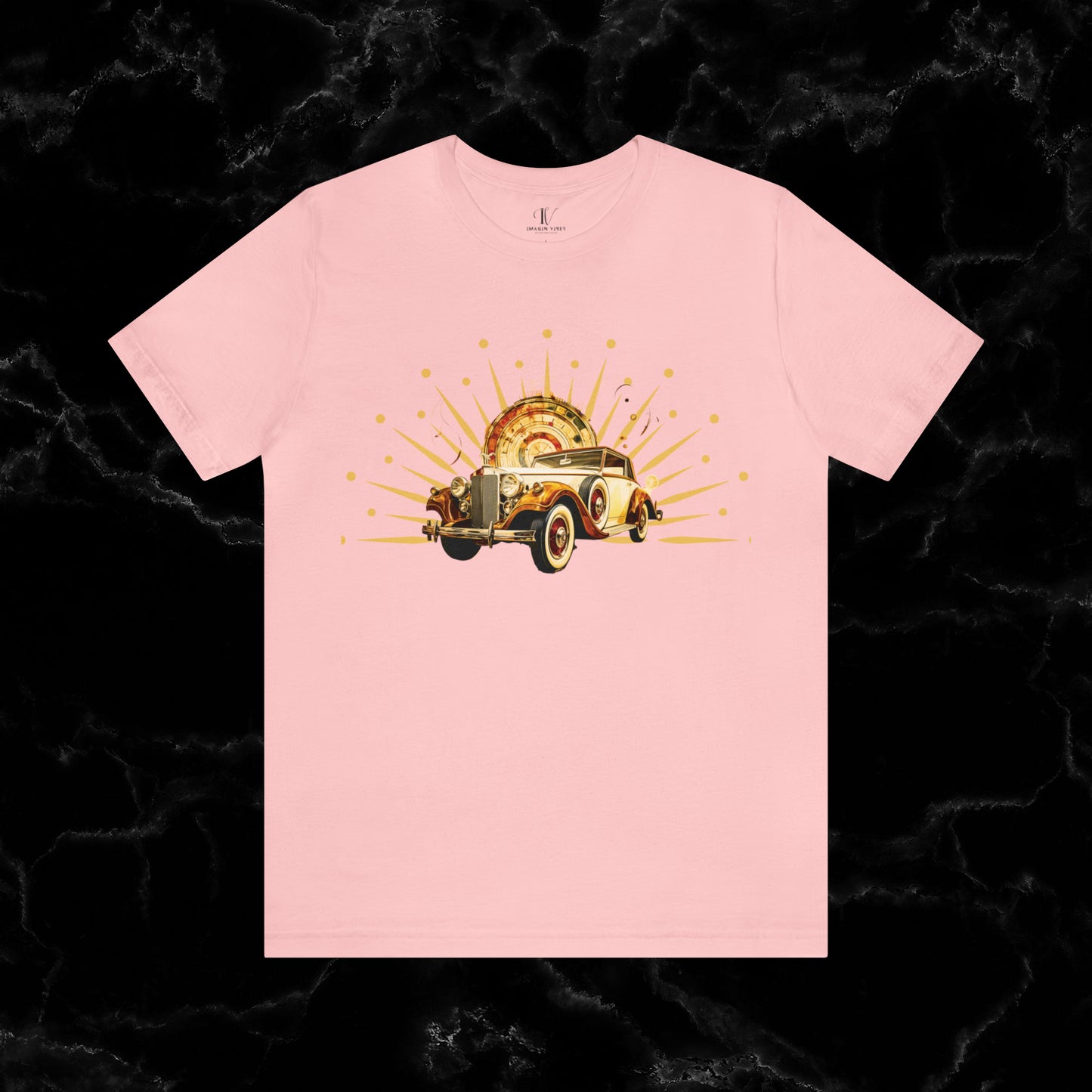 Vintage Car Enthusiast T-Shirt with Classic Wheels and Timeless Appeal Nostalgic T-Shirt Pink S 