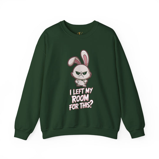 Crewneck Sweatshirt - 'I Left My Room For This' Bunny Sweatshirt Printify S Forest Green