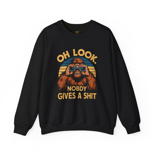 Bigfoot Humor Crewneck Sweatshirt - Oh Look Nobody Gives A Shit Sweatshirt Printify S Black