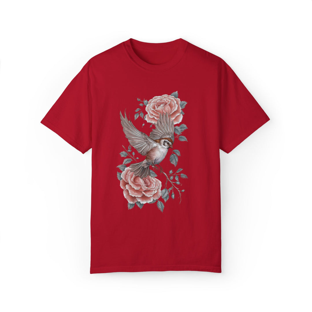 Bird and Rose Unisex Tee T-Shirt Printify Red S