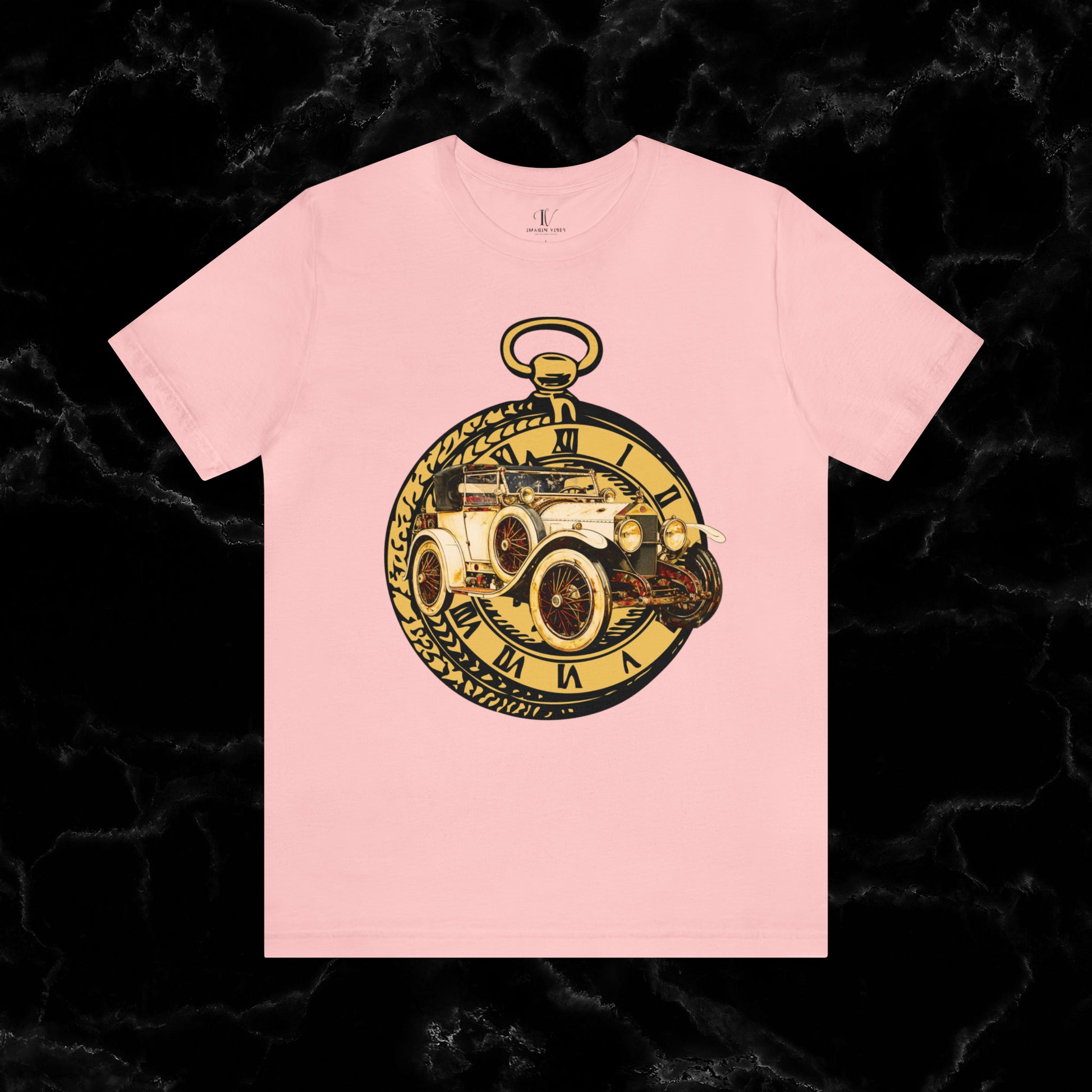 Ride in Style: Vintage Car Enthusiast T-Shirt with Classic Wheels and Timeless Appeal T-Shirt Pink S 