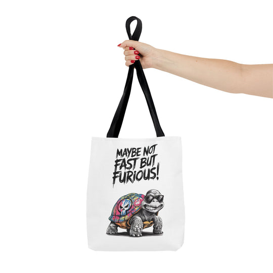 Funny Turtle Tote Bag - Maybe Not Fast But Furious Bags Printify