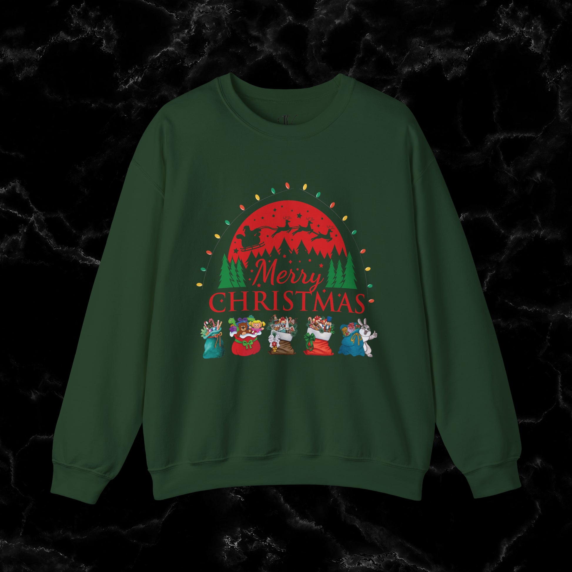 Merry Christmas Sweatshirt - Christmas Shirt with Santa and Festive Theme Sweatshirt S Forest Green 