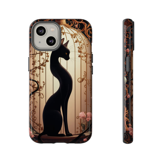 Gothic Tough Cases with Black Cat and Roses Phone Case Printify iPhone 14 Glossy