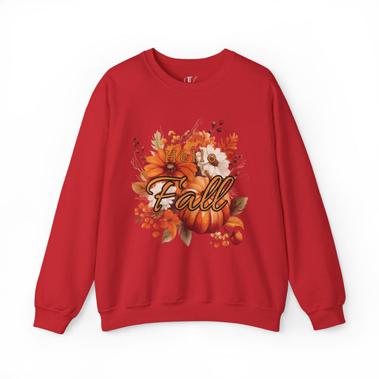 Hello Fall: Watercolor Pumpkin Sweatshirt Sweatshirt Printify S Red