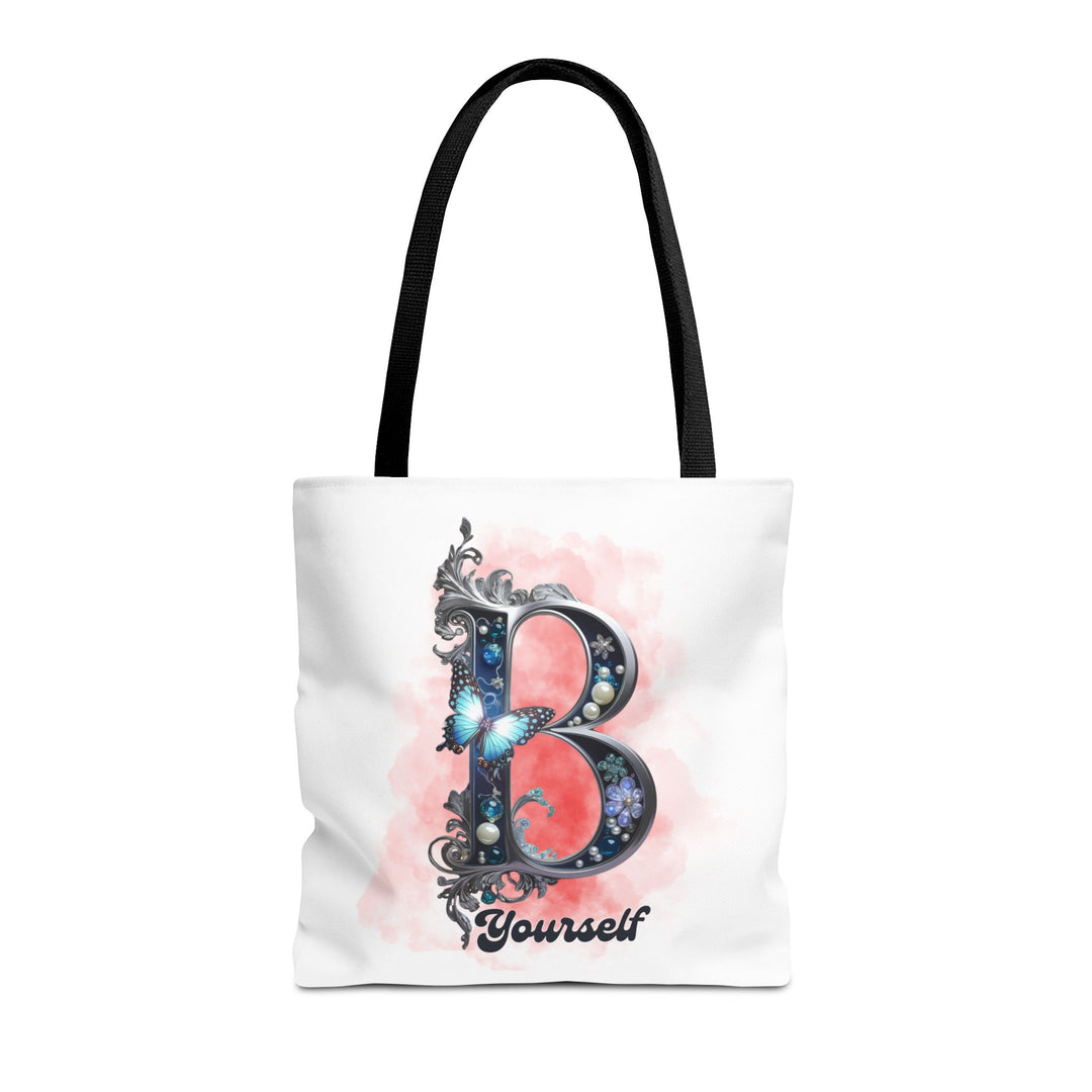 Elegant Feminine Tote Bag with Embellished 'B' and 'Yourself' Bags Printify 16" × 16'' Black