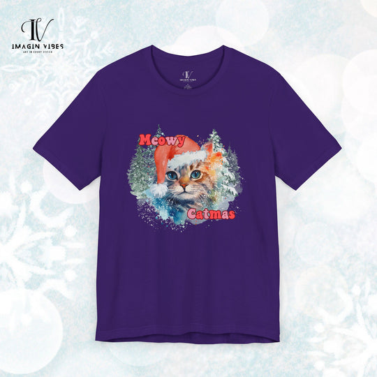 Meowy Catmas: Watercolor Cat Christmas T-Shirt