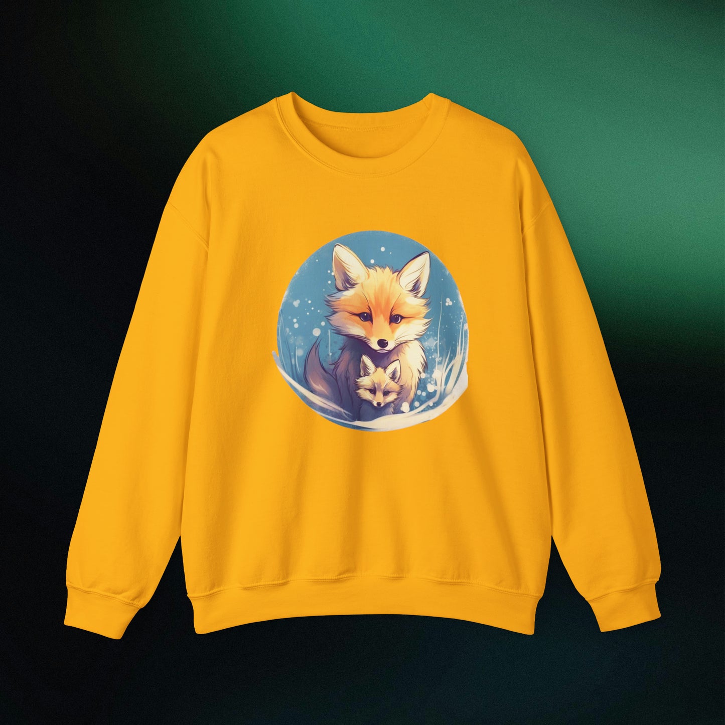 Vintage Forest Witch Aesthetic Sweatshirt - Cozy Fox Cottagecore Sweater with Mommy and Baby Fox Design Sweatshirt S Gold 