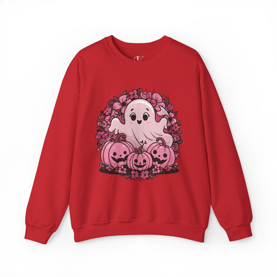 Cute Pink Ghost Halloween Sweatshirt Sweatshirt Printify S Red