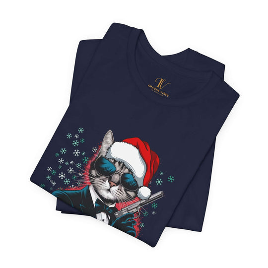 Funny Christmas Cat Unisex Tee- 'Merry Kiss My Ass' T-Shirt Printify