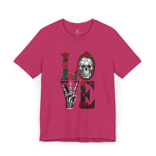 Love, Roses & Bones: Halloween T-Shirt T-Shirt Printify Berry XS