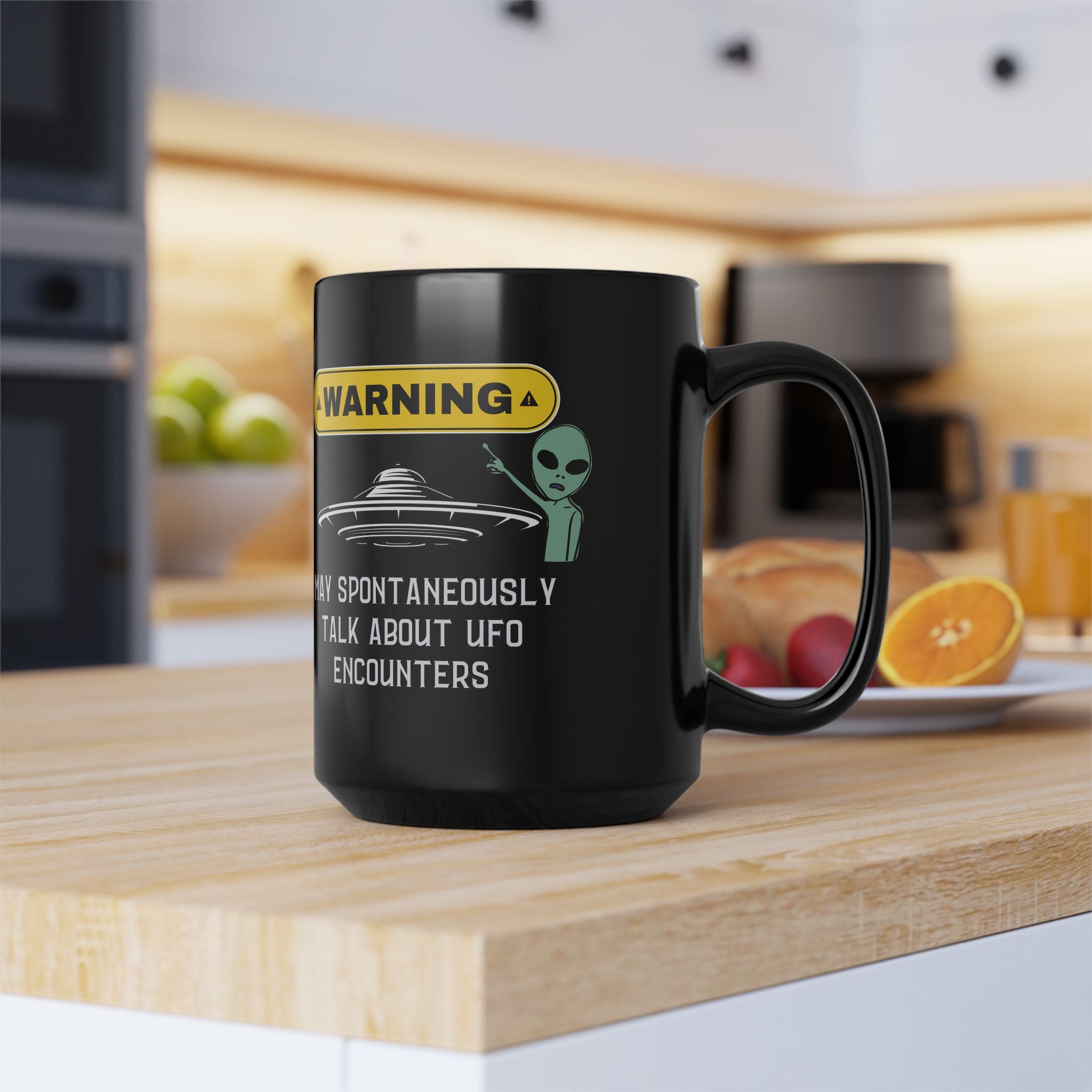 World UFO Day Mug: "Warning! Talks UFO Encounters" Mug Printify