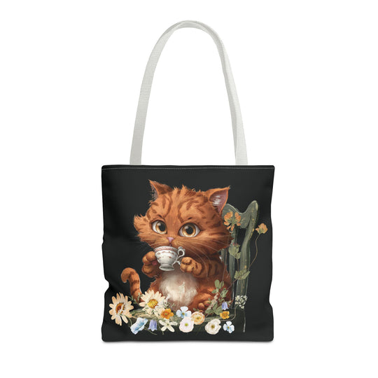 Purrfect Tea Party: Floral Cat Tote Bag Bags Printify 16" × 16'' White