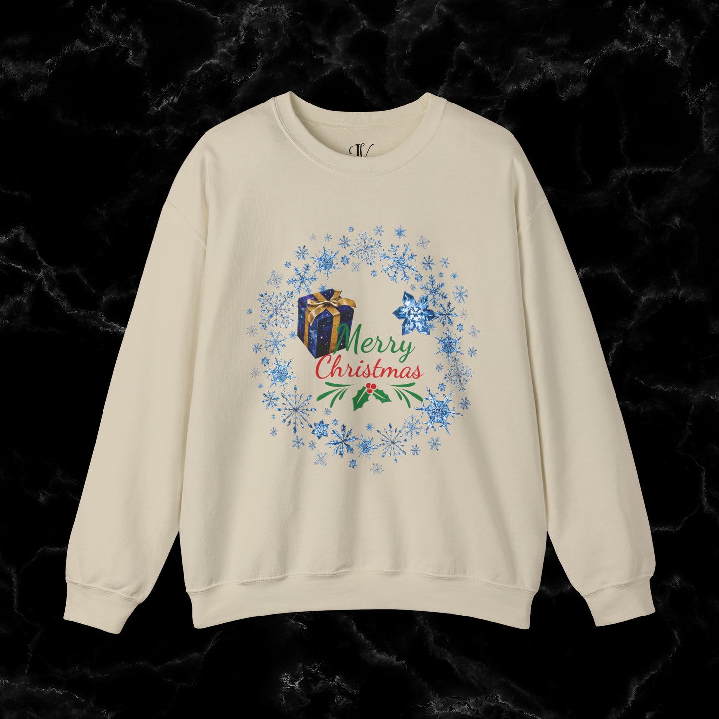 Merry Christmas Sweatshirt - Matching Christmas Shirt, Wreath Design, Holiday Gift Sweatshirt S Sand 