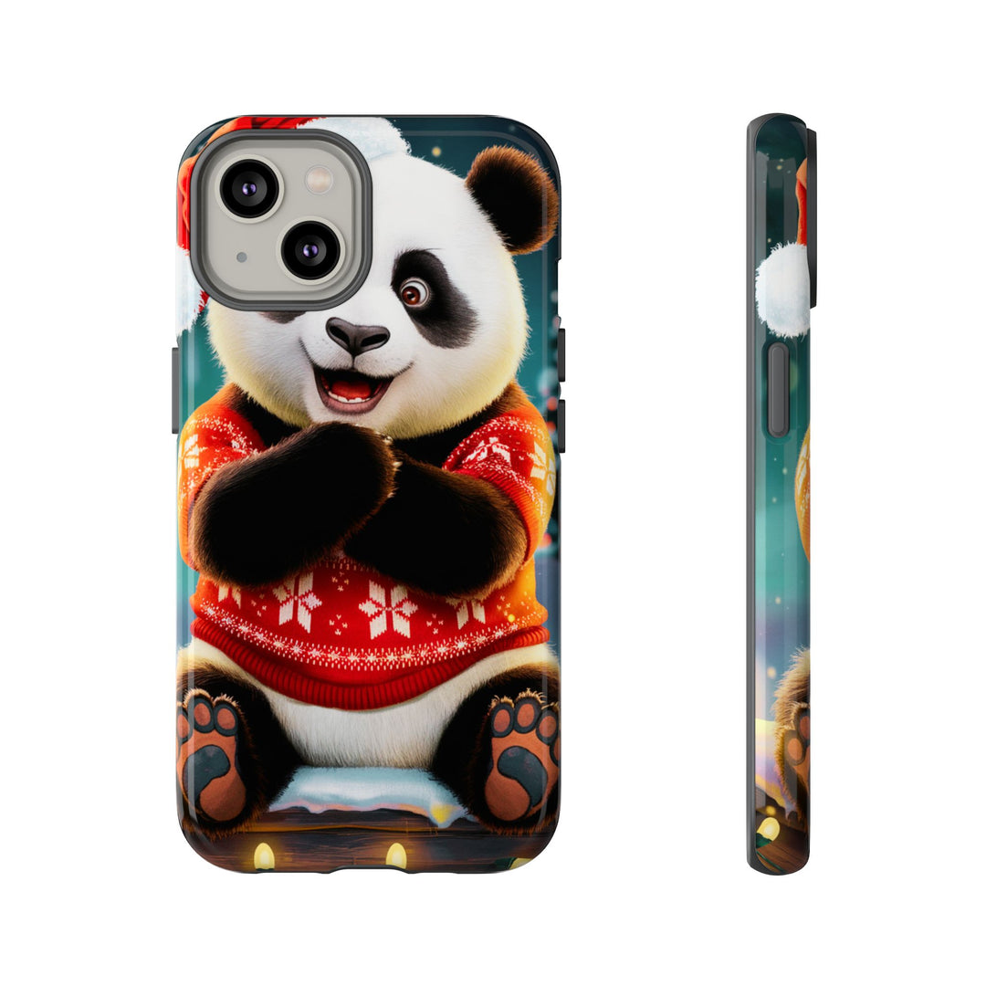 Phone Case - Festive Christmas Panda in Sweater Phone Case Printify iPhone 14 Glossy