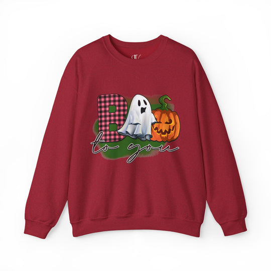 Boo To You! Cute Ghost and Pumpkin Sweatshirt Sweatshirt Printify S Antique Cherry Red