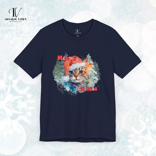 Meowy Catmas: Watercolor Cat Christmas T-Shirt