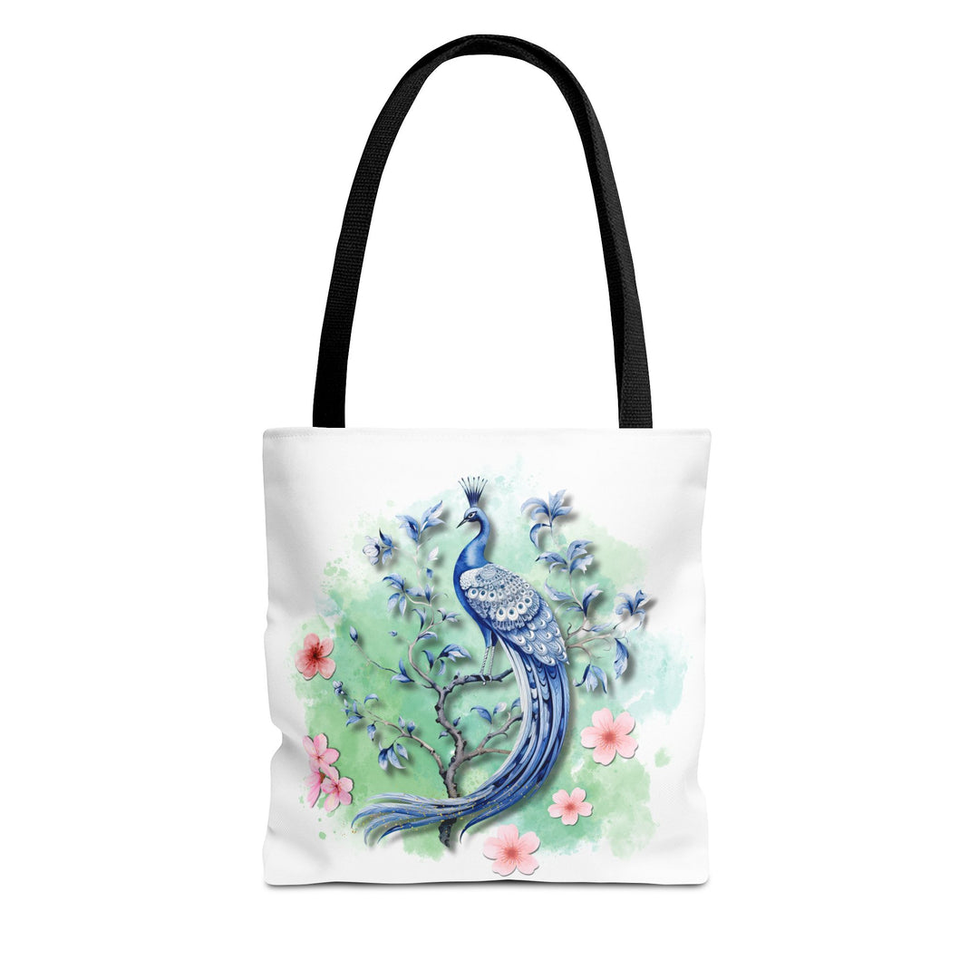 Peacock Tote Bag - Elegant and Delicate Floral Branch Bags Printify 13" × 13'' Black