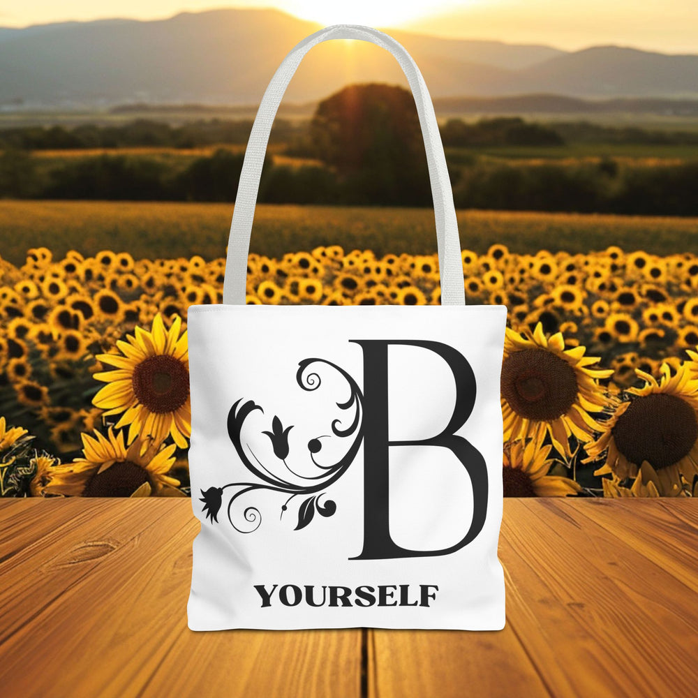 Floral Initial Tote Bag - Be Yourself Vintage Aesthetic Bags Printify 13" × 13'' White