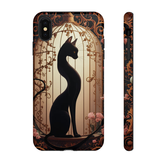 Gothic Tough Cases with Black Cat and Roses Phone Case Printify