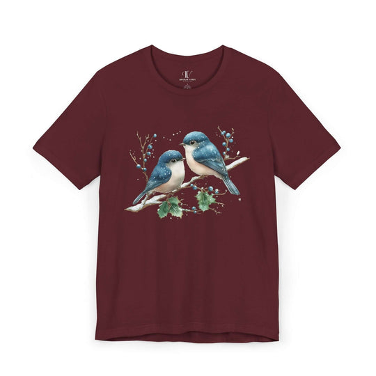 Winter Blue Jay Birds T-shirt T-Shirt Printify Maroon XS