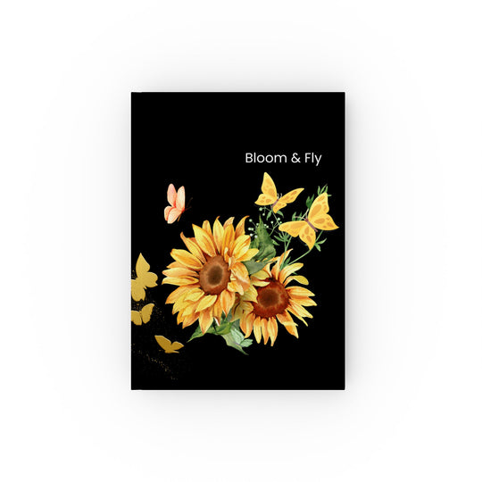 Hard Backed Journal - Sunflower and Butterfly, Bloom & Fly Paper products Printify Ruled line 5.2" x 7.4"