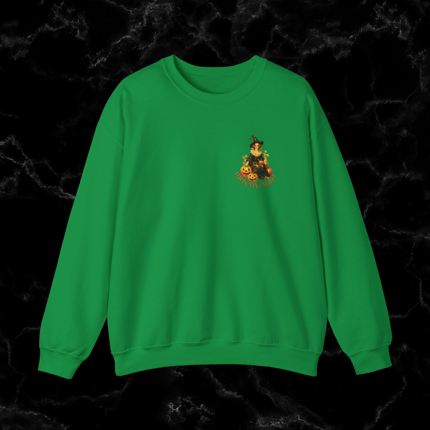 Somebody's Witchy Auntie Sweatshirt - Double side print for Halloween Aunt Sweatshirt S Irish Green 