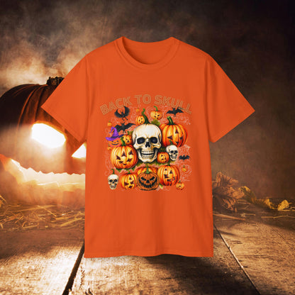 Back to Skull Halloween Tee | Back To Skull T-Shirt Orange S 
