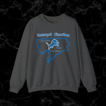 Resurget Cineribus Unisex Crewneck Sweatshirt - Latin Inspirational Gifts for Detroit Sports Football Fans Sweatshirt S Dark Heather 