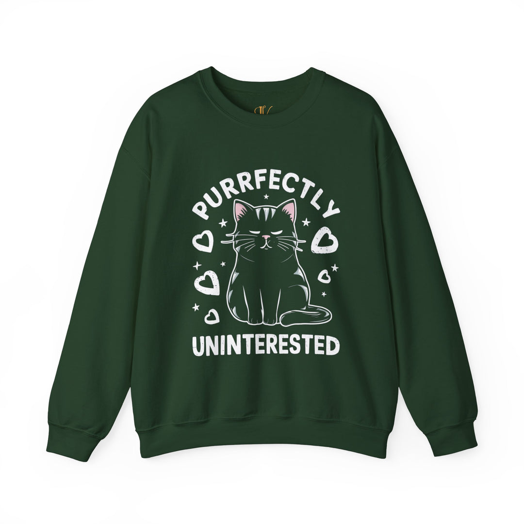 Cat Lover Sweatshirt | Purrfectly Uninterested Sweatshirt Printify S Forest Green