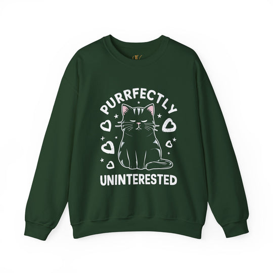 Cat Lover Sweatshirt | Purrfectly Uninterested Sweatshirt Printify S Forest Green