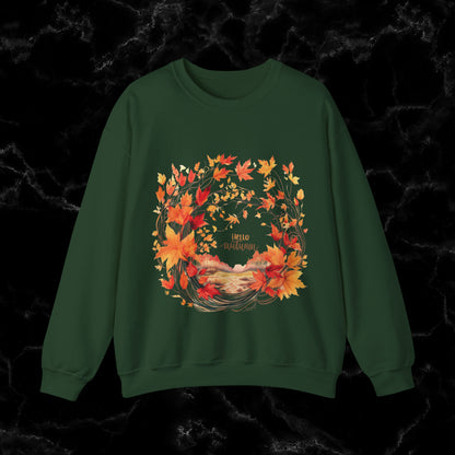 Hello Autumn Sweatshirt | Fall Design - Fall Seasonal Sweatshirt - Cottagecore Fall Sweatshirt S Forest Green 