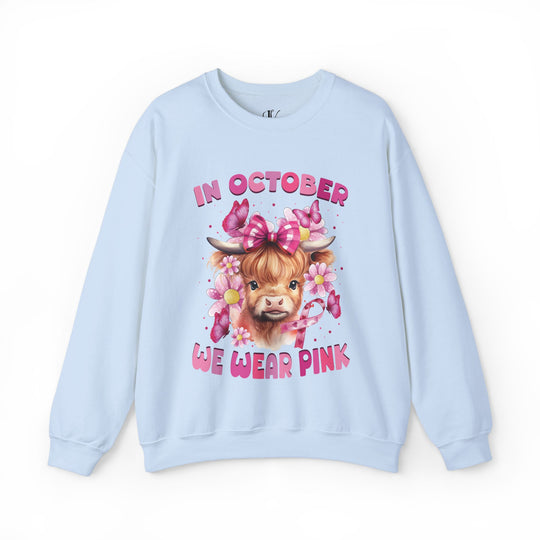 Breast Cancer Highland Cow In October We Wear Pink Sweatshirt