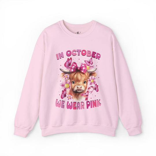 Breast Cancer Highland Cow In October We Wear Pink Sweatshirt