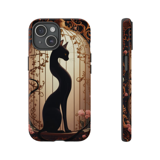 Gothic Tough Cases with Black Cat and Roses Phone Case Printify iPhone 15 Glossy