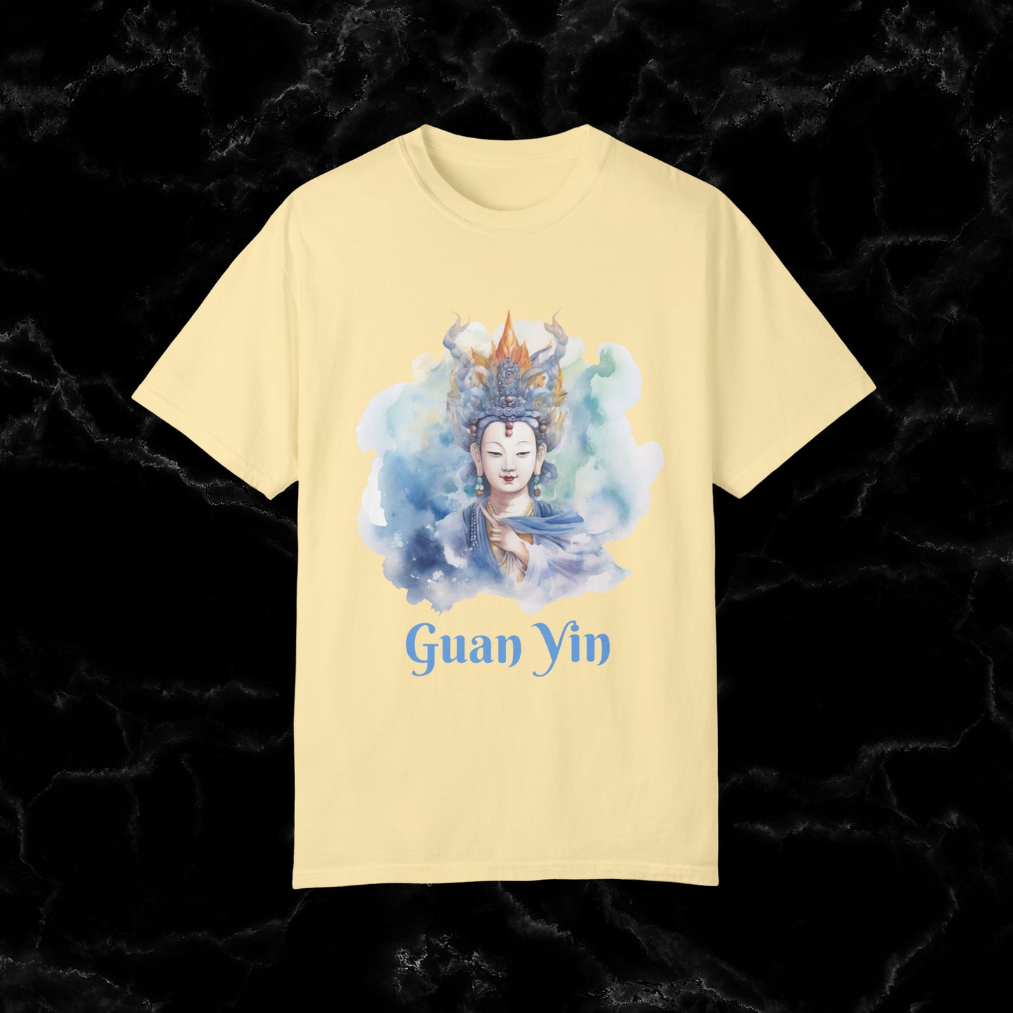 Quan Yin Spiritual Tee - Goddess of Compassion, Unisex Garment-Dyed T-shirt, Goddess of Mercy T-Shirt Banana S 