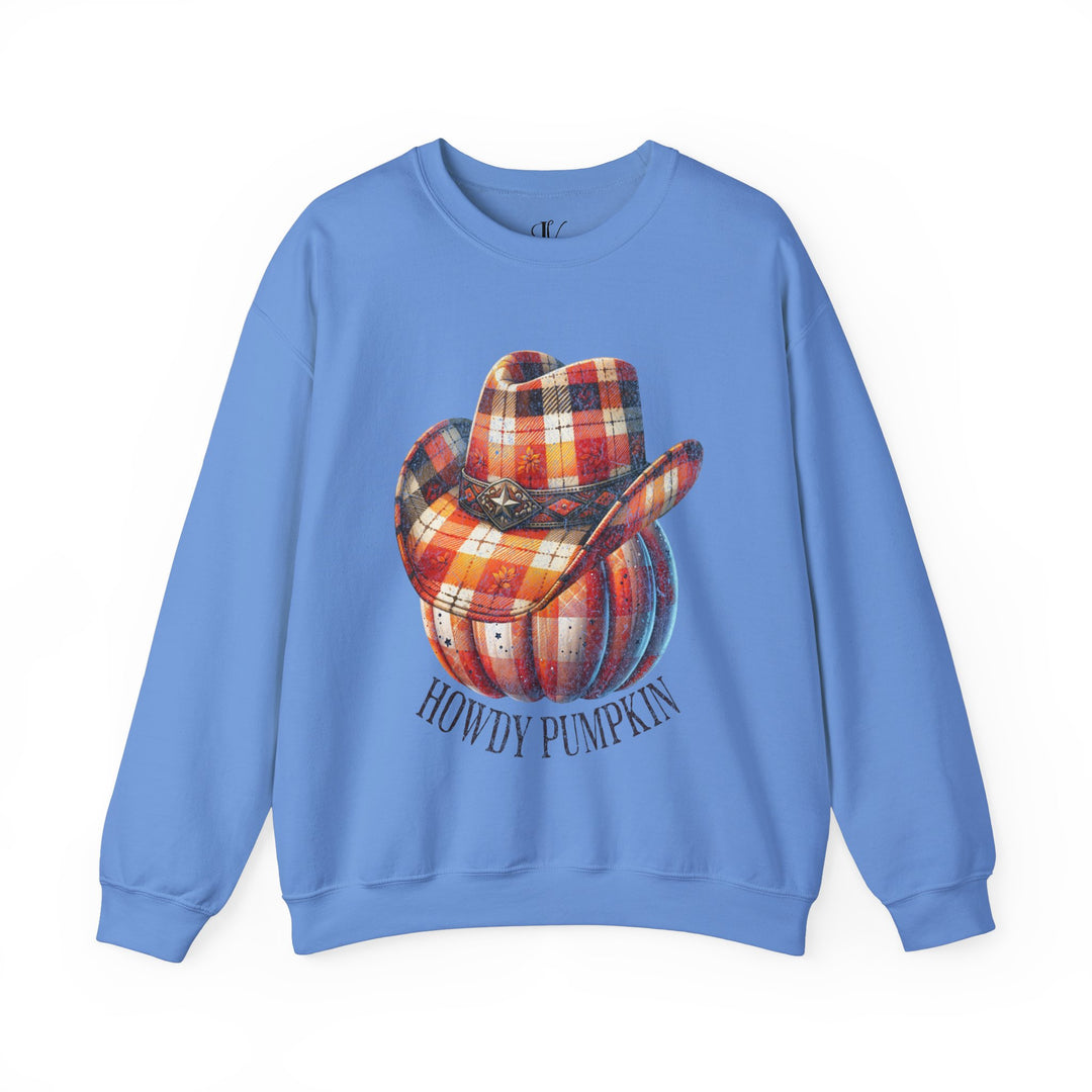 Plaid Pumpkin Crewneck Sweatshirt - Howdy Pumpkin Western Fall Sweatshirt