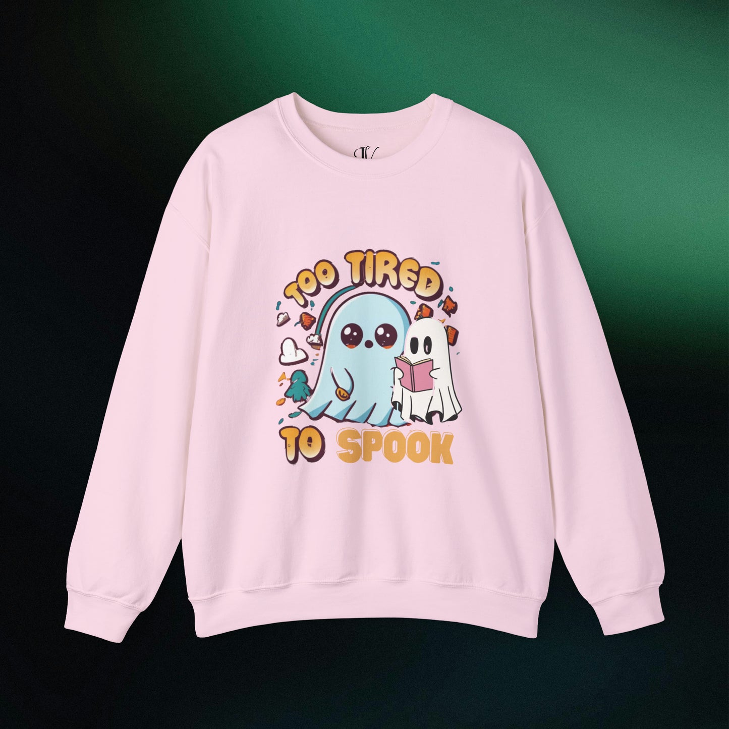 Ghost Reading Books Sweater, Bookish Halloween Sweatshirt, Halloween Teacher Gift, Librarian Halloween Hoodie, Ghost Crewneck Sweatshirt S Light Pink 