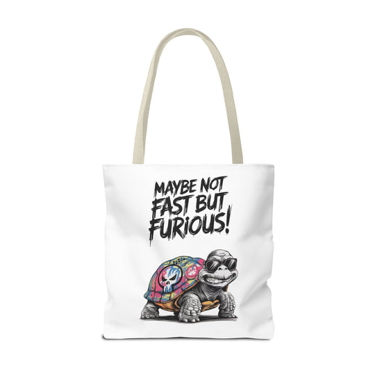 Funny Turtle Tote Bag - Maybe Not Fast But Furious Bags Printify 18" × 18'' Beige