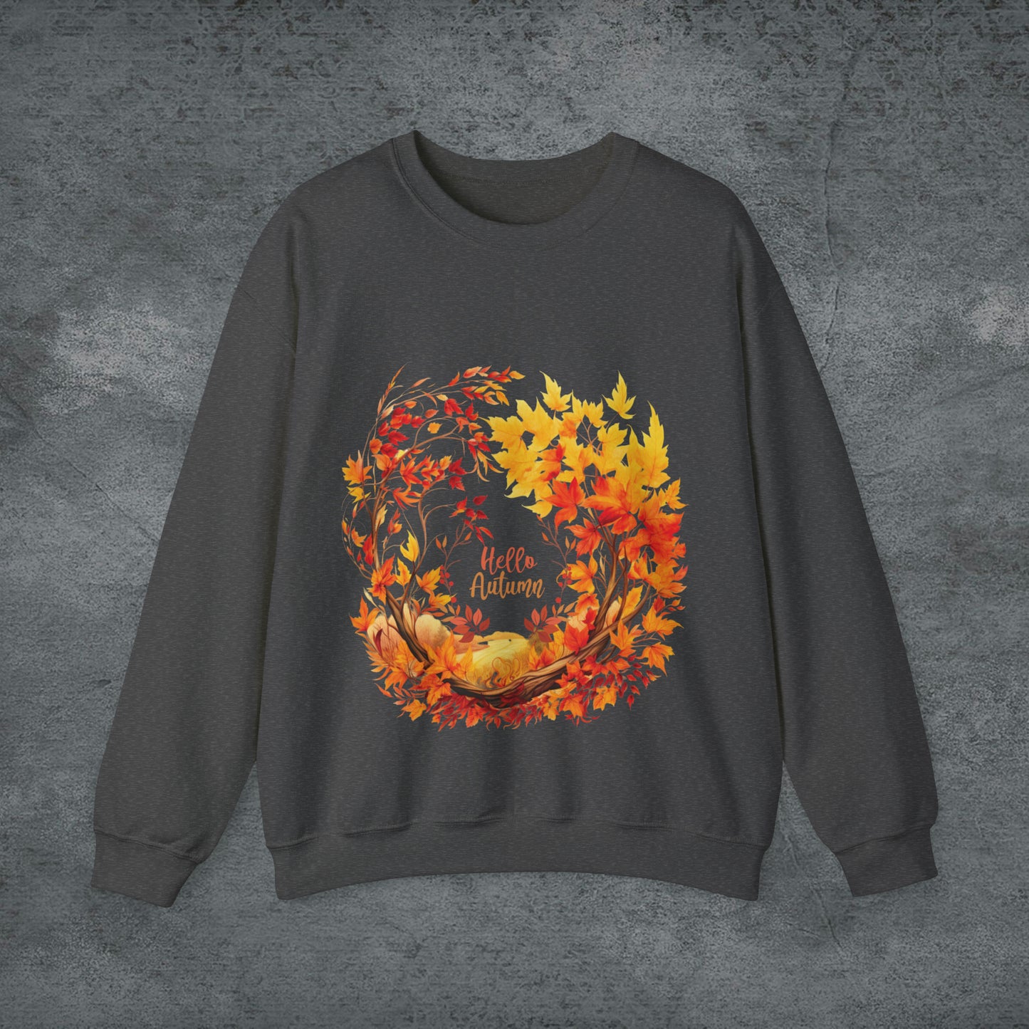 Hello Autumn Sweatshirt | Fall Design | Fall Seasonal Sweatshirt | Autumn Design I Love Fall Sweatshirt S Dark Heather 