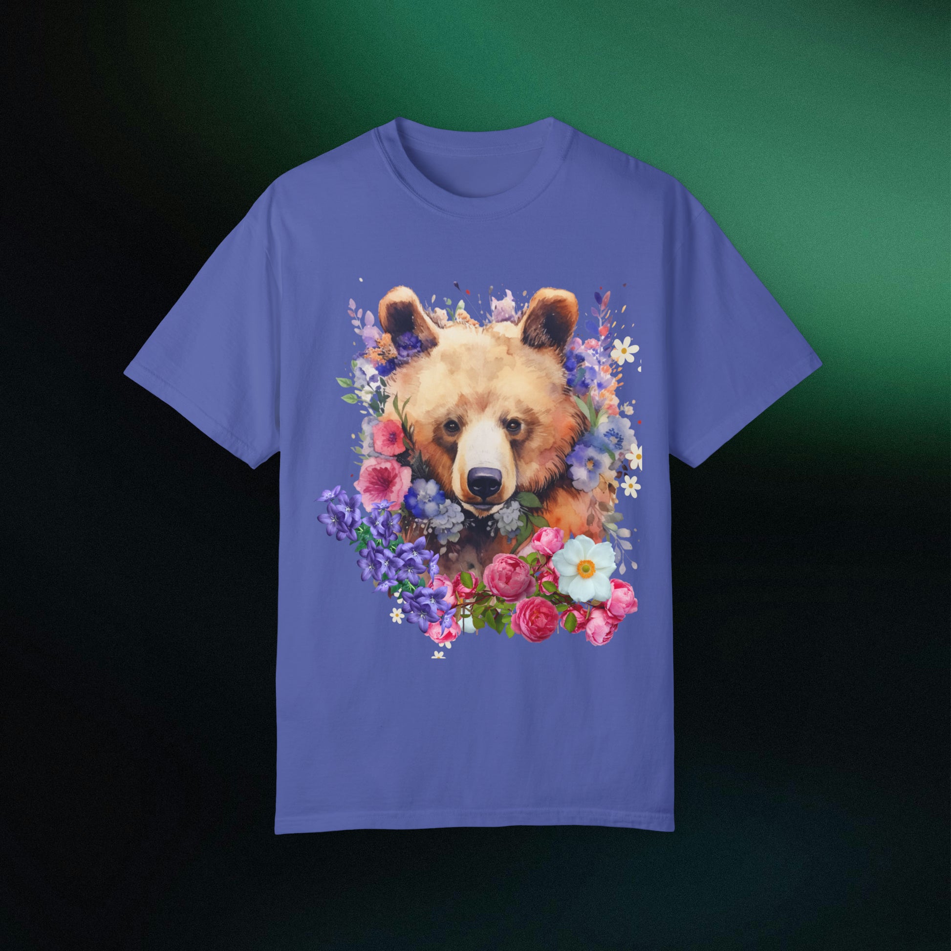 Floral Bear Shirt, Bear Shirt, Floral Bear Tee, Flower Bear Shirt, Animal Lover Tee, Bear Shirt, Bear Lover Gift, Wildlife Animals Tee T-Shirt Periwinkle S 