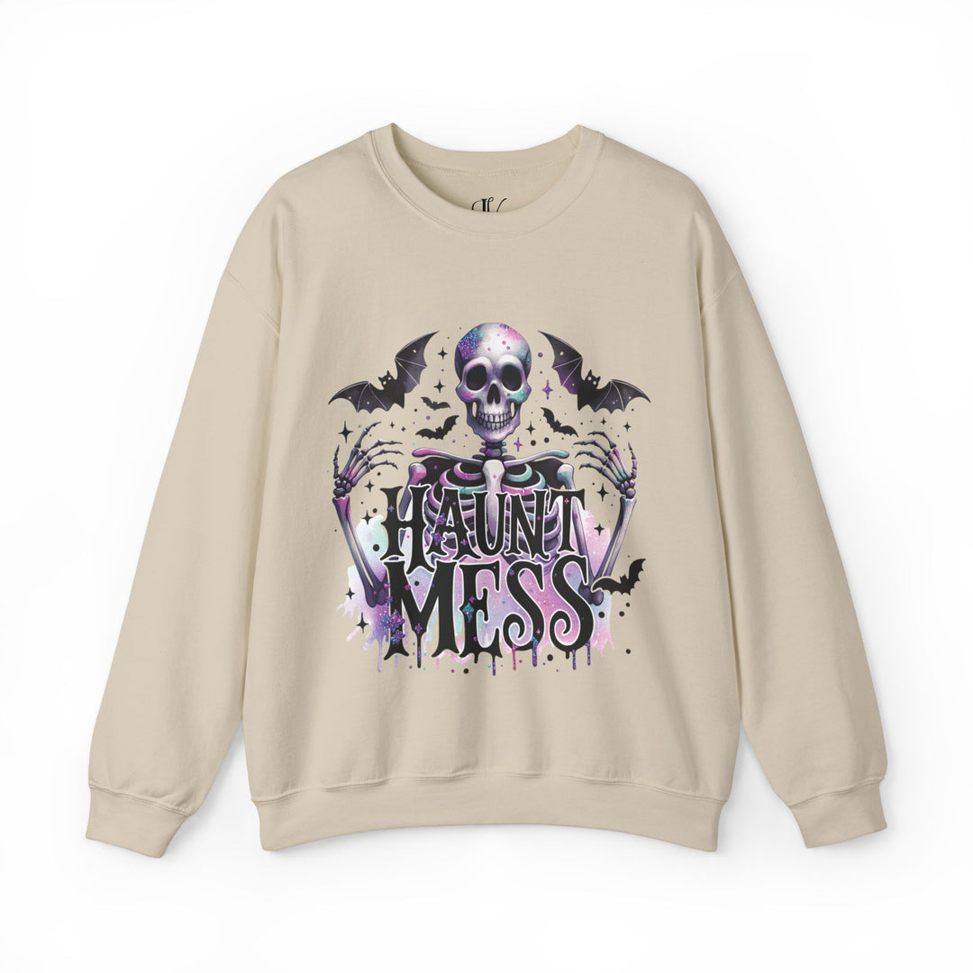 Haunt Mess: Snarky Skeleton Halloween Sweatshirt Sweatshirt Printify S Sand