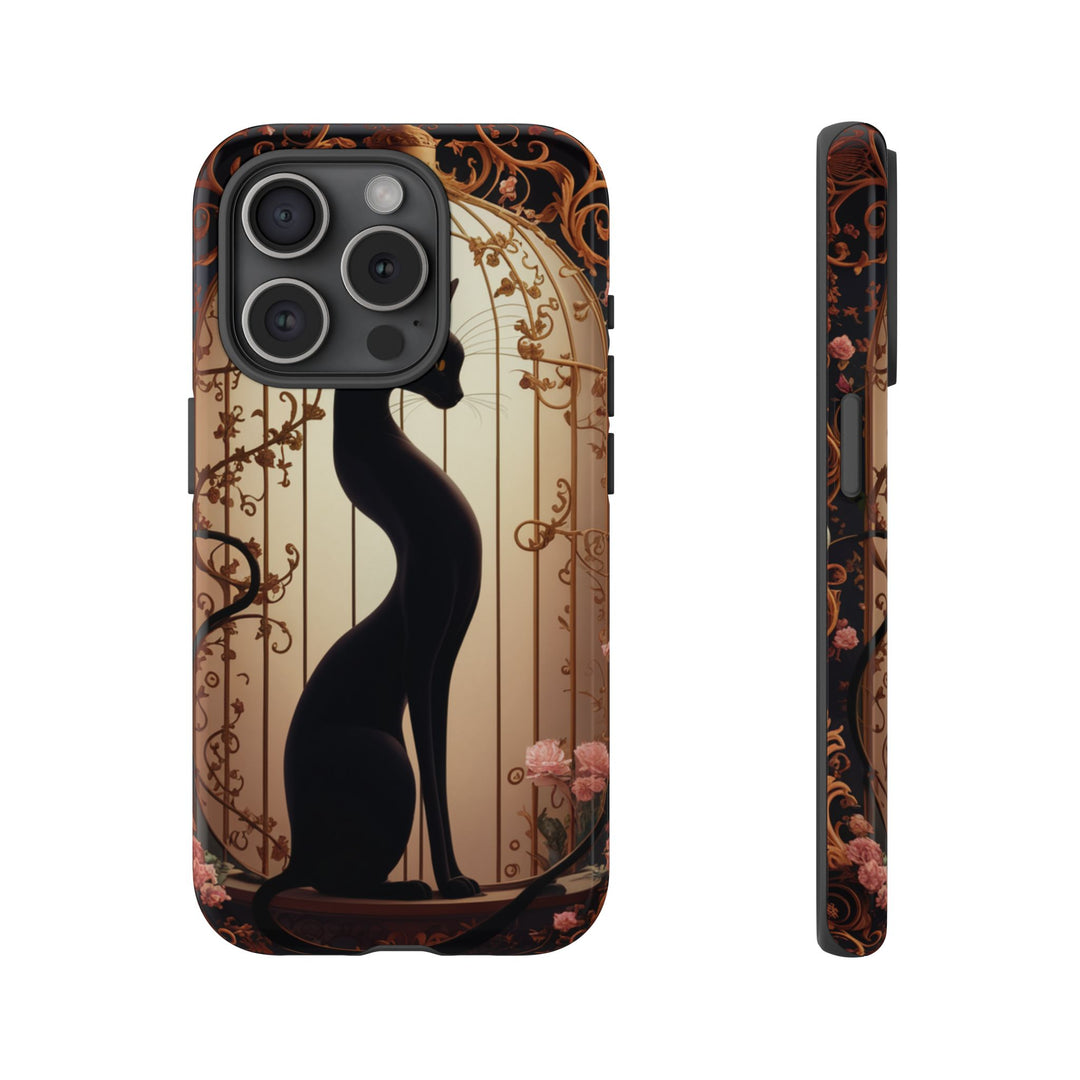 Gothic Tough Cases with Black Cat and Roses Phone Case Printify iPhone 15 Pro Glossy