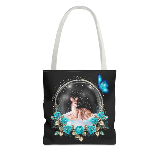 Deer Snow Globe Tote Bag - Winter Whimsical Elegance Bags Printify 13" × 13'' White