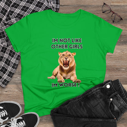Angry Lion Funny T-Shirt - I'm Not Like Other Girls T-Shirt Irish Green S 
