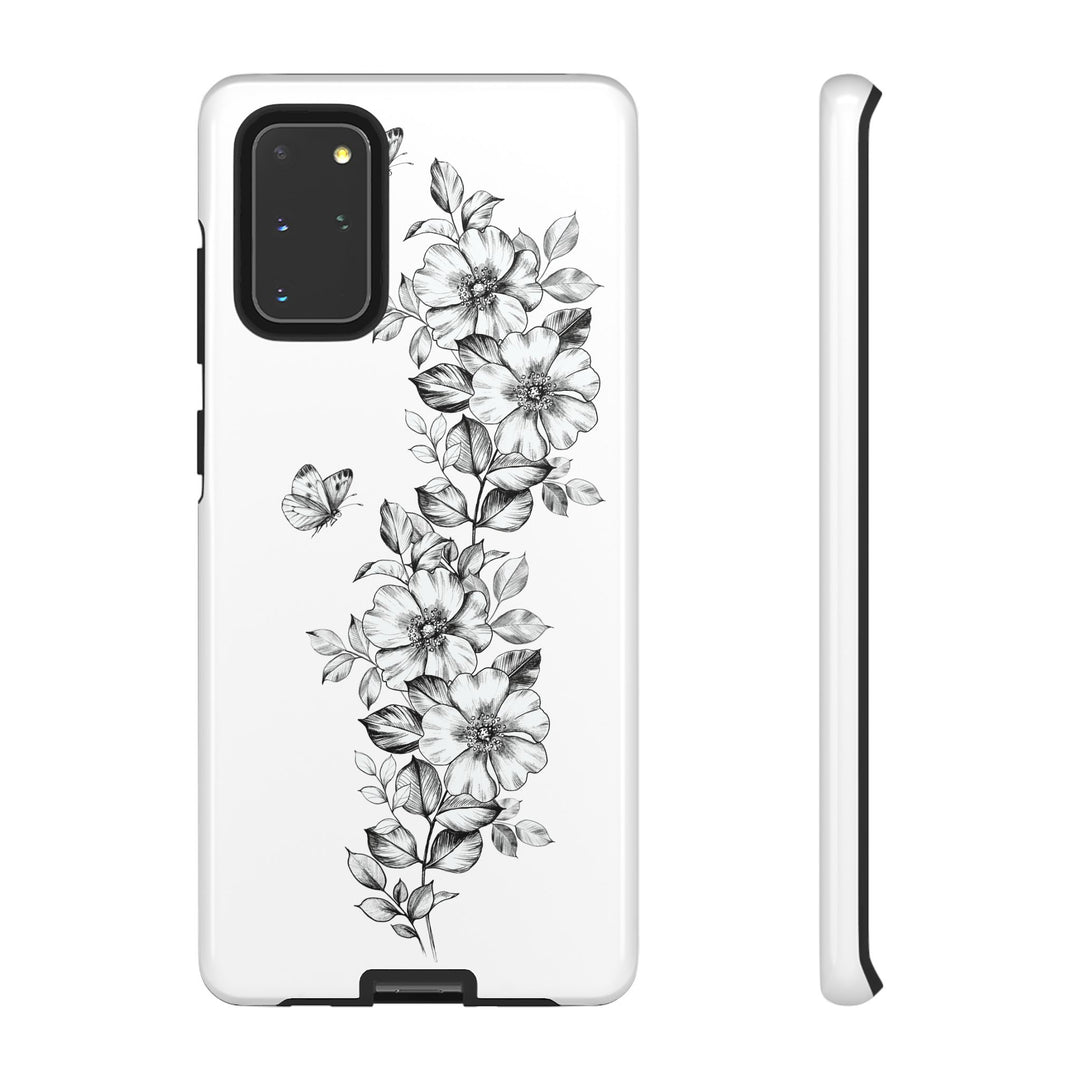 Floral Tough Cases - Vintage Black and White Floral Pattern Phone Case Phone Case Printify